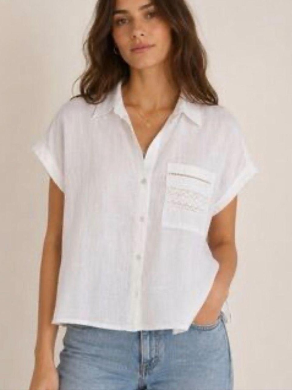 Joie White Linen Short-Sleeve Button-up Shirt - Picture 7 of 7